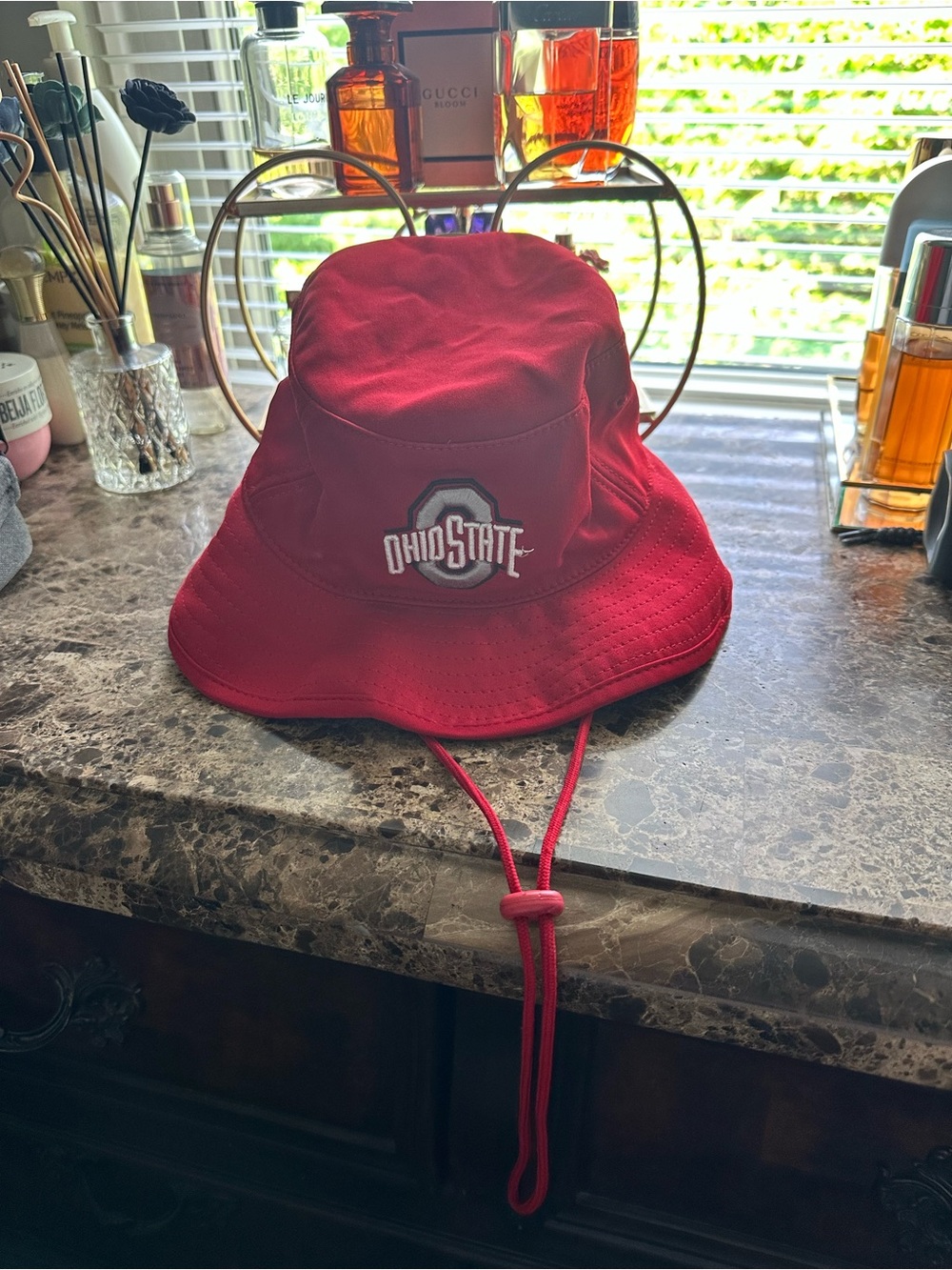 Ohio State Red Bucket Hat with Chin Strap